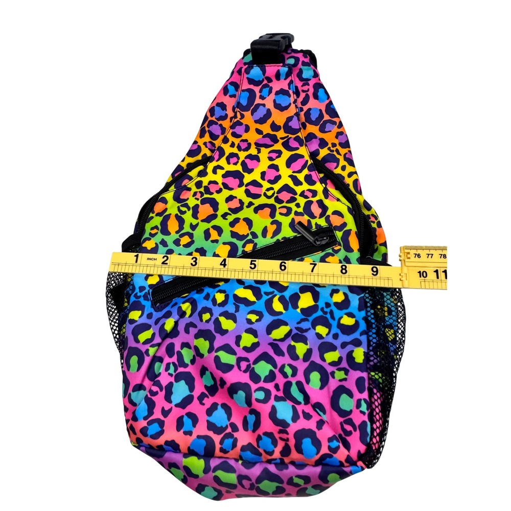 Rainbow Leopard Print Sling Bag Crossbody Backpack Multicolor Neon Animal Print - Picture 6 of 6